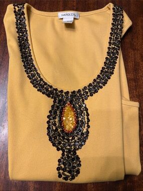 Harold's Yellow Beaded Scoop Neck Tank Top